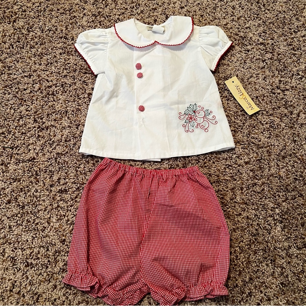Marco & Lizzy White Baby Outfit with Red Embroidered Design